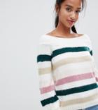 Miss Selfridge Petite Bardot Rainbow Stripe Sweater - Multi