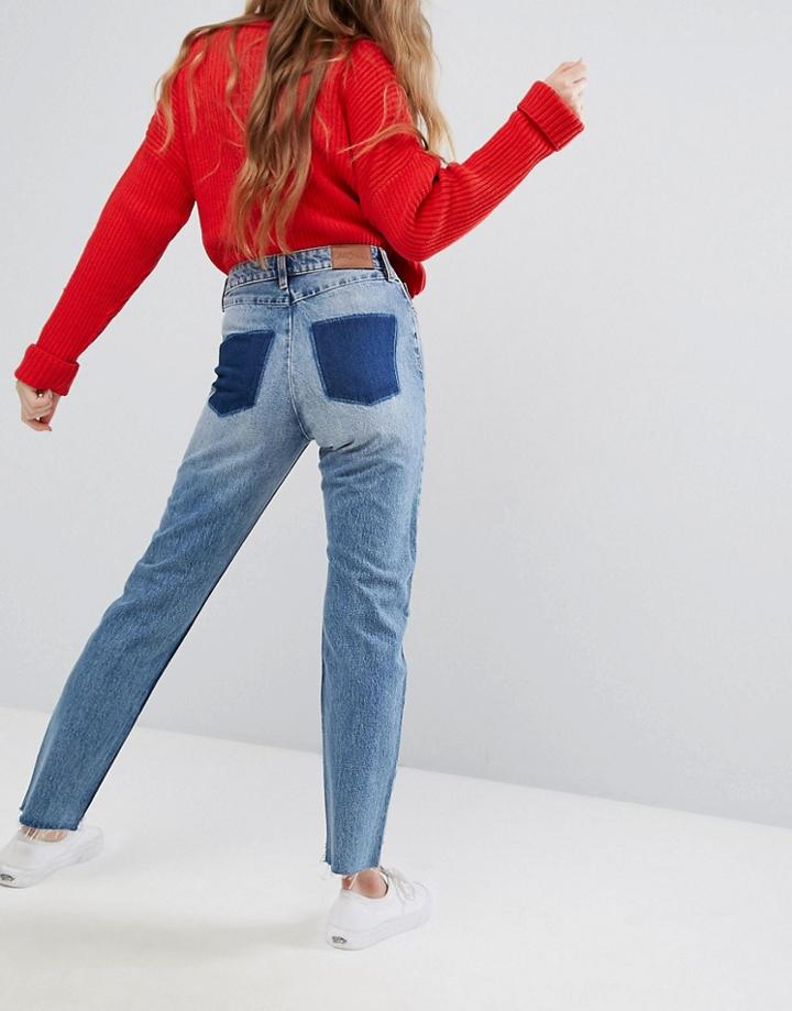 Monki Dye Patch Pocket Mom Jeans - Blue