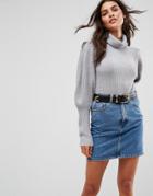 Asos Sweater With Roll Neck And Puff Shoulders - Gray