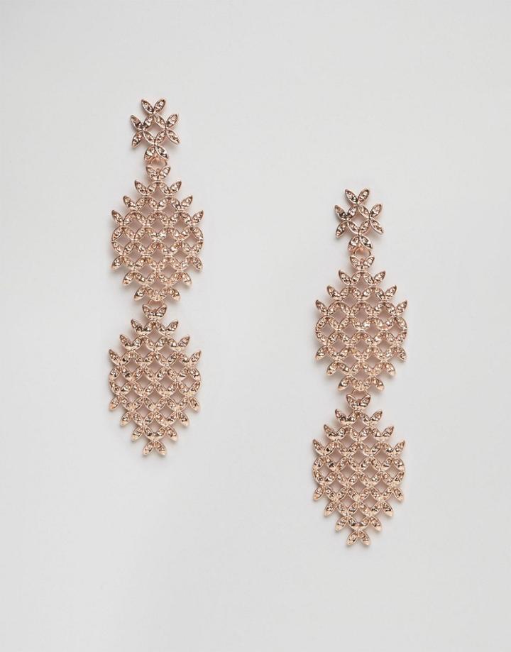 Asos Statement Rose Gold Crystal Strand Earrings - Clear