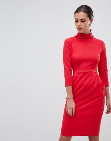 City Goddess Midi Dress With Pockets - Red