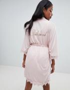 Asos Design Bridal Bridesmaid Kimono Robe With Lace Trim - Pink