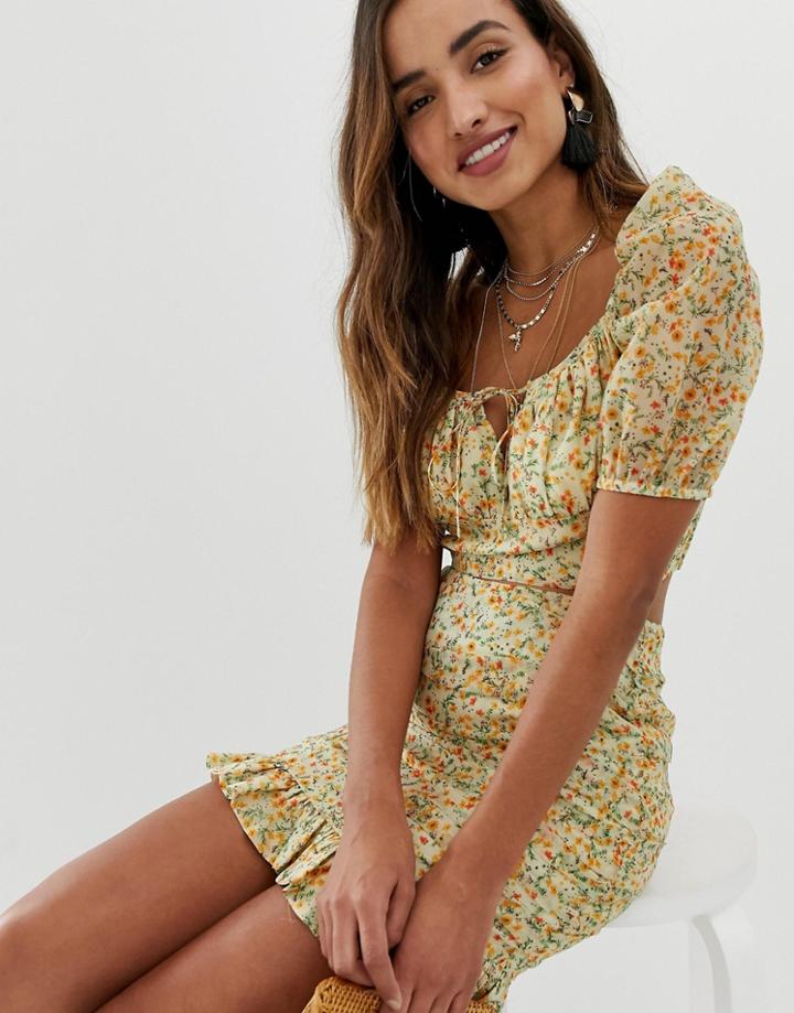 Skylar Rose Ruched Crop Top In Floral Two-piece - Cream
