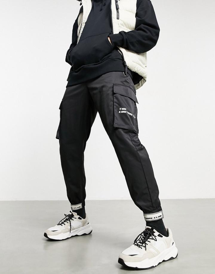 The Couture Club Rubber Badge Detail Cargo Pants-black