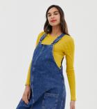 New Look Maternity Buckle Pinny Dress In Mid Blue