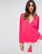 Asos Clean Wrap Dip Back Top-pink