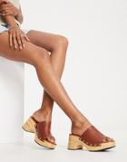 Glamorous Mid Clog Mule Sandals In Tan-brown