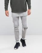 Other Uk Skinny Biker Jeans With Distressing - Stone