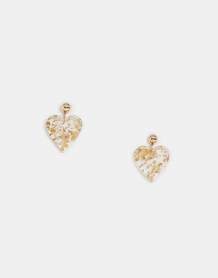 Miss Selfridge Glitter Resin Heart Earrings - Gold