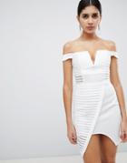 Rare Textured Mesh Bardot Dress - White