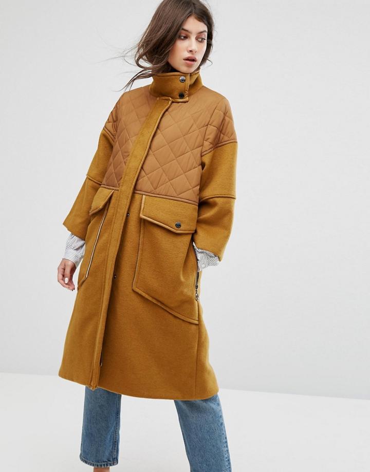 Max & Co Desideri Quilted Panel Coat - Tan