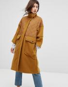 Max & Co Desideri Quilted Panel Coat - Tan