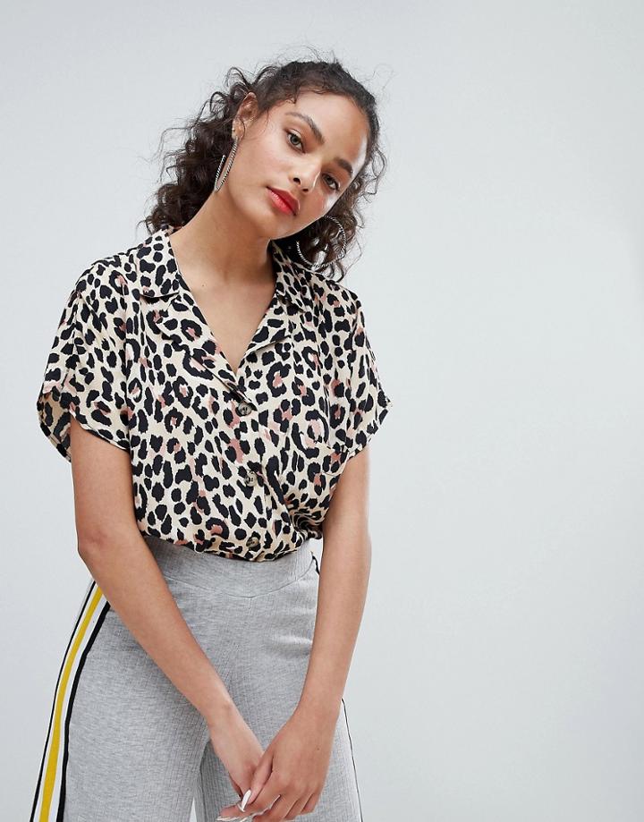 Bershka Leopard Print Pocket Detail Shirt In Leopard - Multi