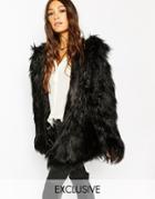 Story Of Lola Hooded Fluffy Faux Fur Coat - Black