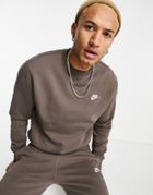 Nike Club Crew Neck Sweatshirt In Ironstone Brown