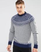 Bellfield Brushed Jacquard Knitted Sweater - Navy