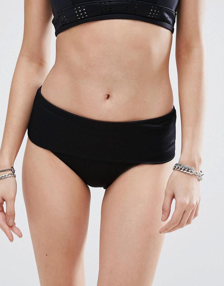 Rvca Rib Fold Over Bikini Bottom - Black