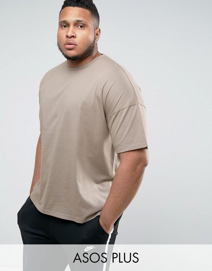 Asos Plus Oversized T-shirt With Half Sleeve - Brown