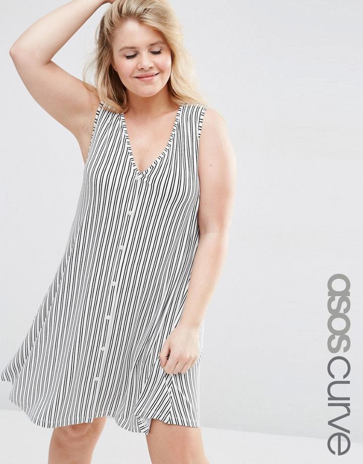 Asos Curve V Neck Swing Dress In Stripe - Multi