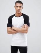 Asos Design Muscle Raglan T-shirt With Contrast Sleeves - White