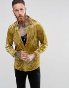 Asos Regular Fit Crushed Velvet Shirt In Gold - Gold