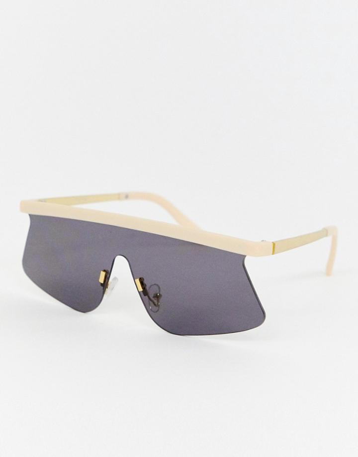 Asos Design Flared Flat Lens Visor Sunglasses - Beige