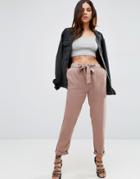 Asos Washed Woven Peg Pants With Tie - Pink