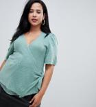 Fashion Union Plus Wrap Knitted Wrap Top - Green