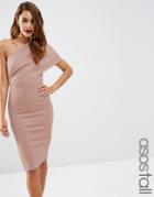 Asos Tall One Shoulder Midi Dress With Exposed Zip - Mink
