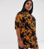Asos Design Curve Chuck On Mini Shirt Dress In Flame Print - Multi