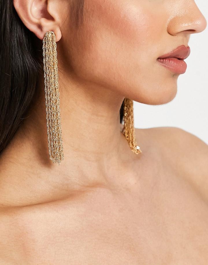 Asos Design Earrings With Tassel Chain In Gold Tone