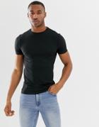 River Island Ribbed T-shirt In Black - Black