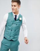 Asos Wedding Slim Suit Vest In Pine Green 100% Wool - Green