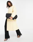 & Other Stories Recycled Quilted Long Line Jacket With Belt In Cream-white