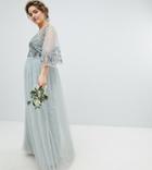 Maya Plus Sequin Cape Tulle Skirt Maxi Bridesmaid Dress - Green