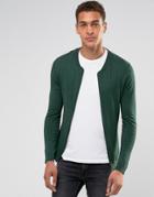 Asos Knitted Muscle Fit Bomber Jacket In Green - Green
