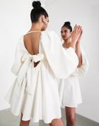 Asos Edition Square Neck Empire Mini Dress In Cotton Twill In Ivory-white