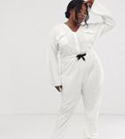 Asos Design Curve Contrast Stitch Pocket Front Jersey Boiler Jumpsuit - White