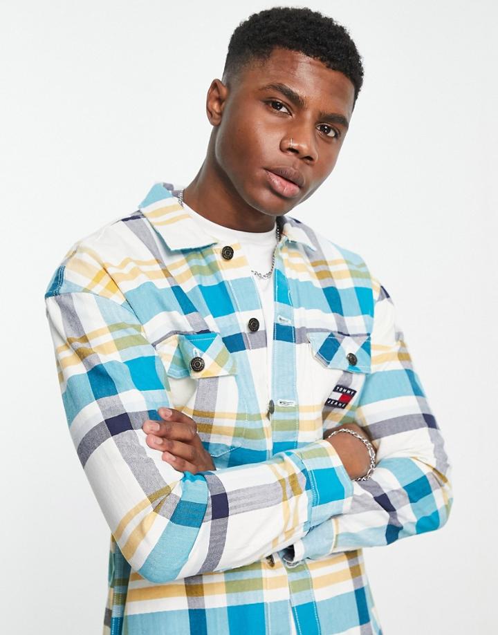 Tommy Jeans Casual Plaid Overshirt In Blue/yellow