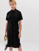 Asos Design Casual Midi Shirt Dress-black