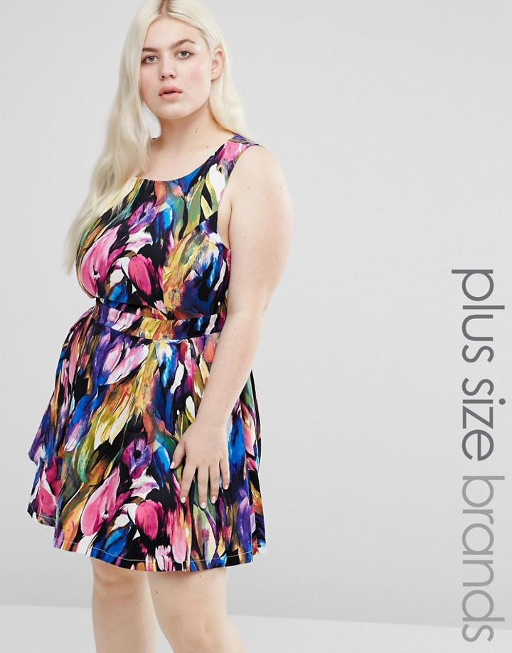Koko Plus Printed Dress With Cut Out Back - Blue