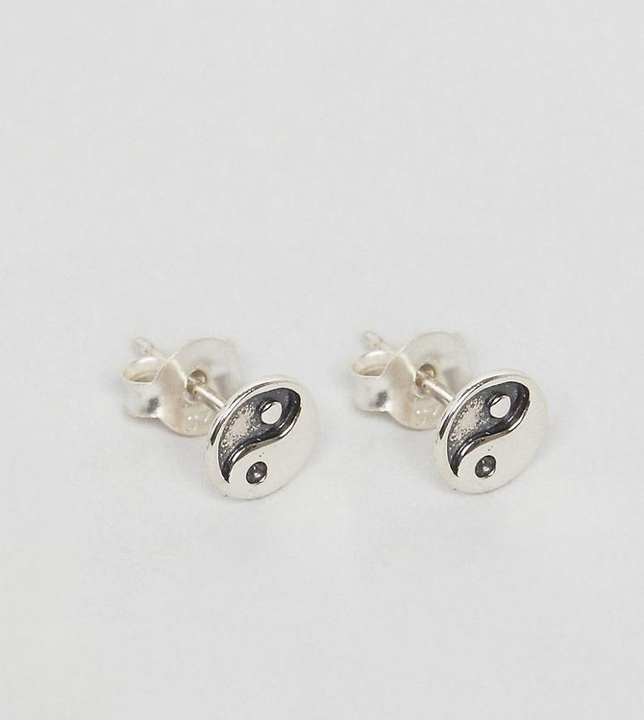 Reclaimed Vintage Inspired Earrings In Sterling Silver With Yin Yang - Silver