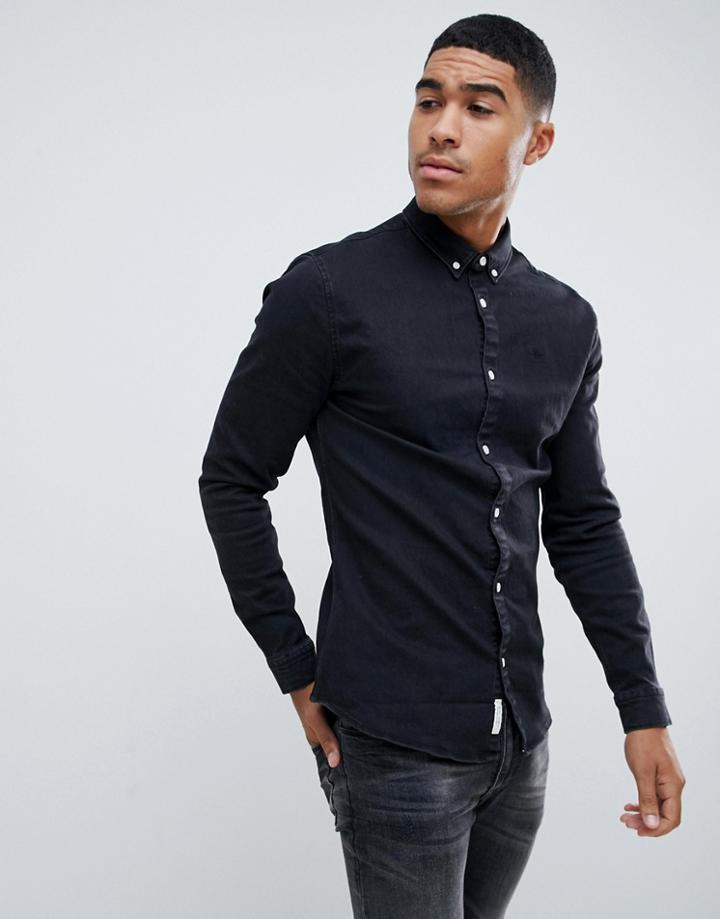 River Island Muscle Fit Denim Shirt In Black