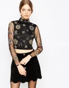 Asos Top With Star And Sun Embellishment - Black