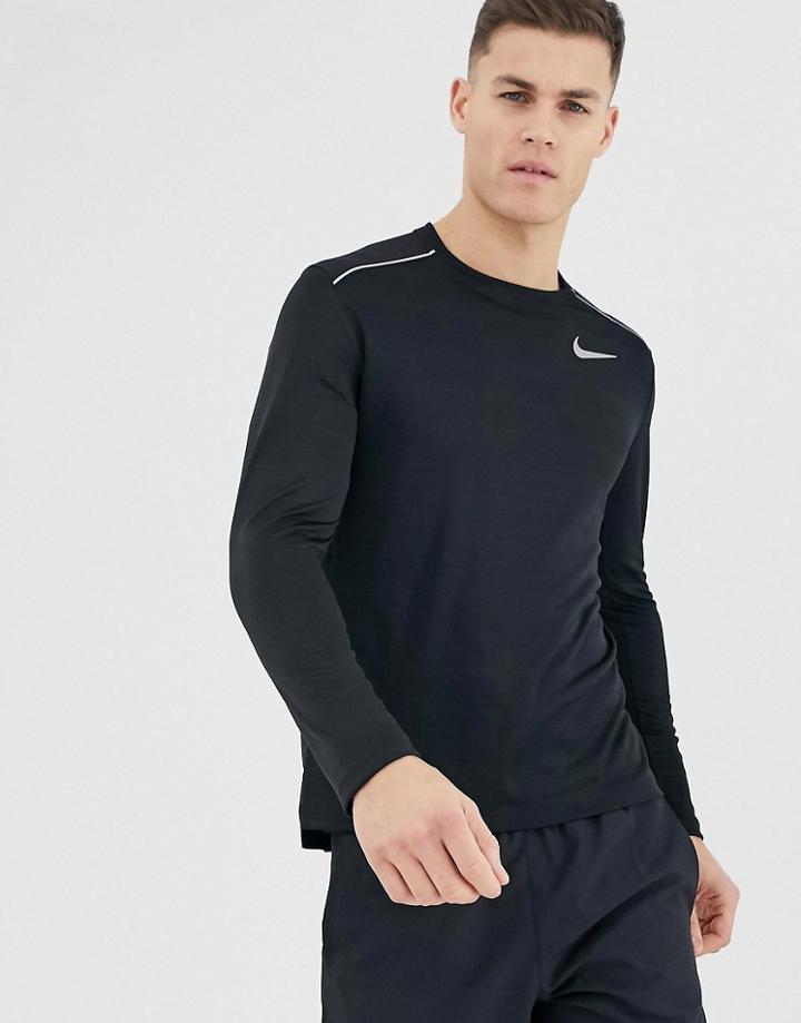 Nike Running Miler Long Sleeve Top In Black