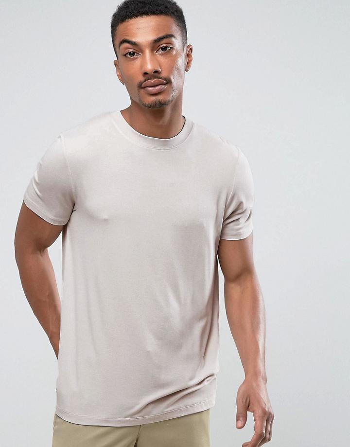 Asos T-shirt In Fine Drape Viscose Fabric In Stone - Stone