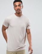 Asos T-shirt In Fine Drape Viscose Fabric In Stone - Stone