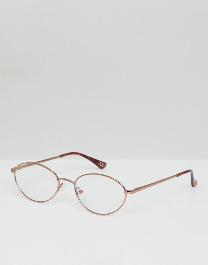 Asos Oval Glasses In Gold Metal With Clear Lens - Gold