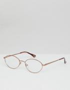 Asos Oval Glasses In Gold Metal With Clear Lens - Gold