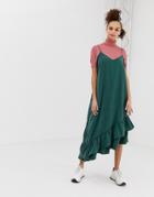 Monki Ruffle Panel Cami Dress - Green
